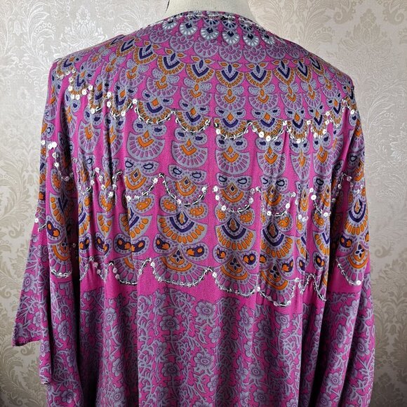 Jungle Girl One Size Swimsuit Cover Up Pink Gray Orange Sequin Embellished NWT - Picture 9 of 14